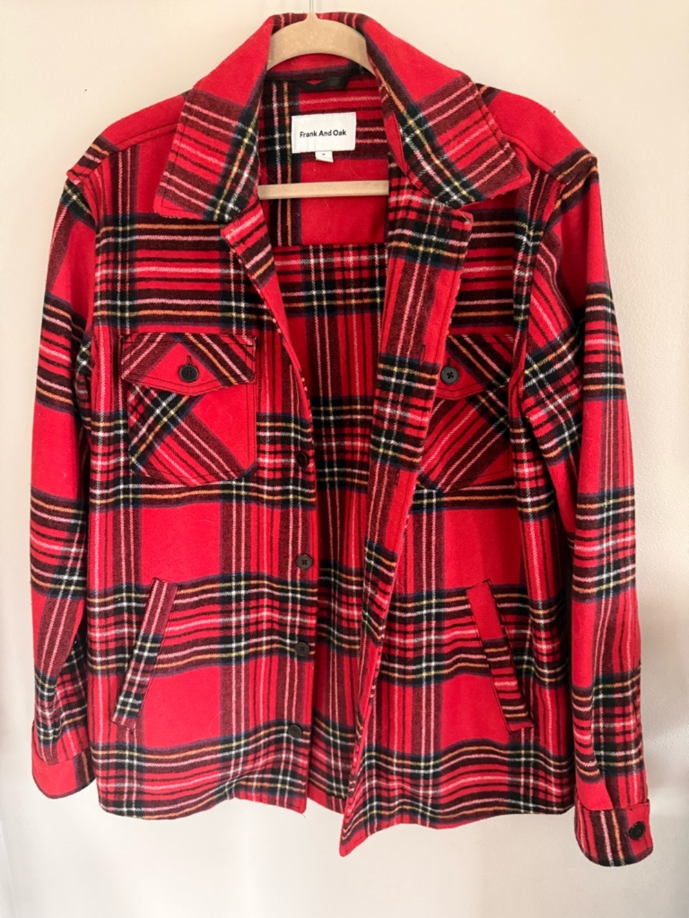 Frank & Oak Red Plaid Lightweight Shirt Jacket